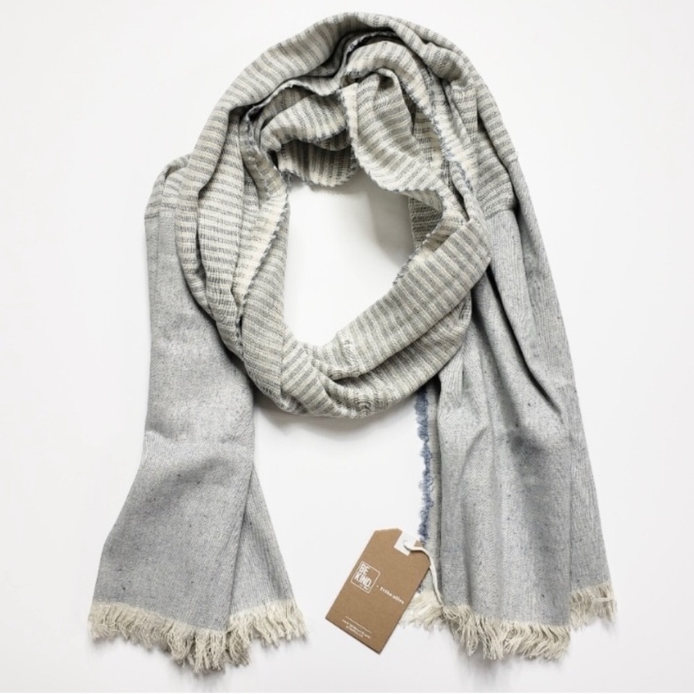 BE KIND x TRIBE ALIVE Handmade Woven Cotton Striped Fringe Scarf Up-Cycled NWT